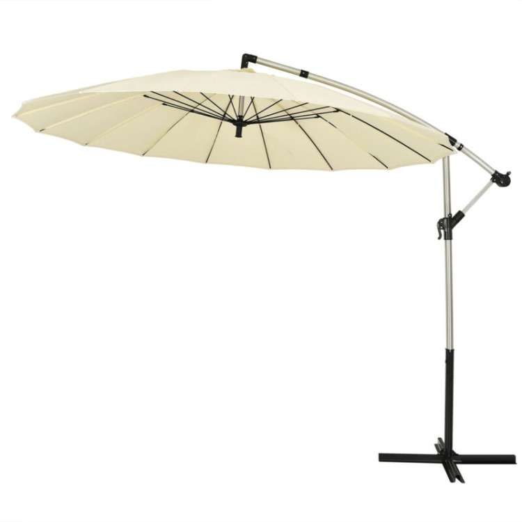 10 Feet Patio Offset Umbrella Market Hanging Umbrella for Backyard Poolside Lawn Garden-BeigeCostway Gallery View 8 of 12