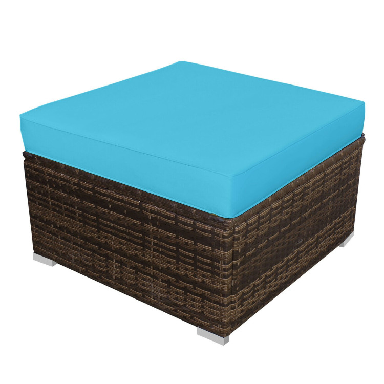 5Pcs Patio Rattan Wicker Furniture Set Armless Sofa Ottoman Cushioned-TurquoiseCostway Gallery View 8 of 12