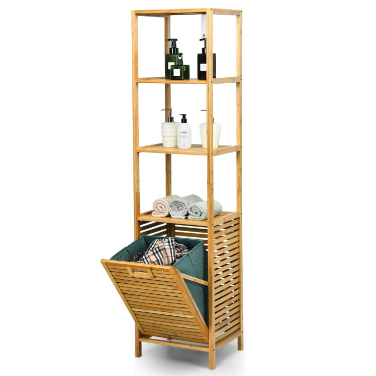 Bamboo Tower Hamper Organizer with 3-Tier Storage Shelves-NaturalCostway Gallery View 8 of 11