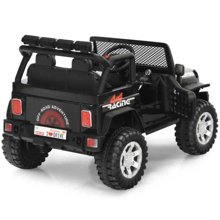 12V Kids Remote Control Electric  Ride On Truck Car with Lights and Music -BlackCostway Gallery View 8 of 12