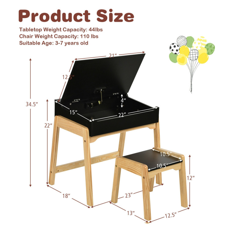 Kids Activity Table and Chair Set with Storage Space for Homeschooling-BlackCostway Gallery View 4 of 9