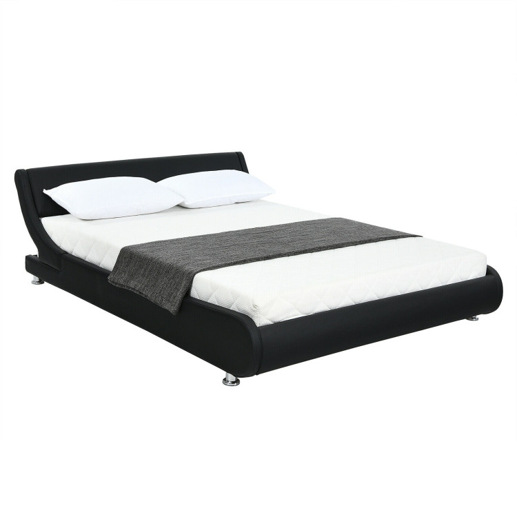 Full Size Faux Leather Upholstered Platform Bed Adjustable Headboard-BlackCostway Gallery View 9 of 12