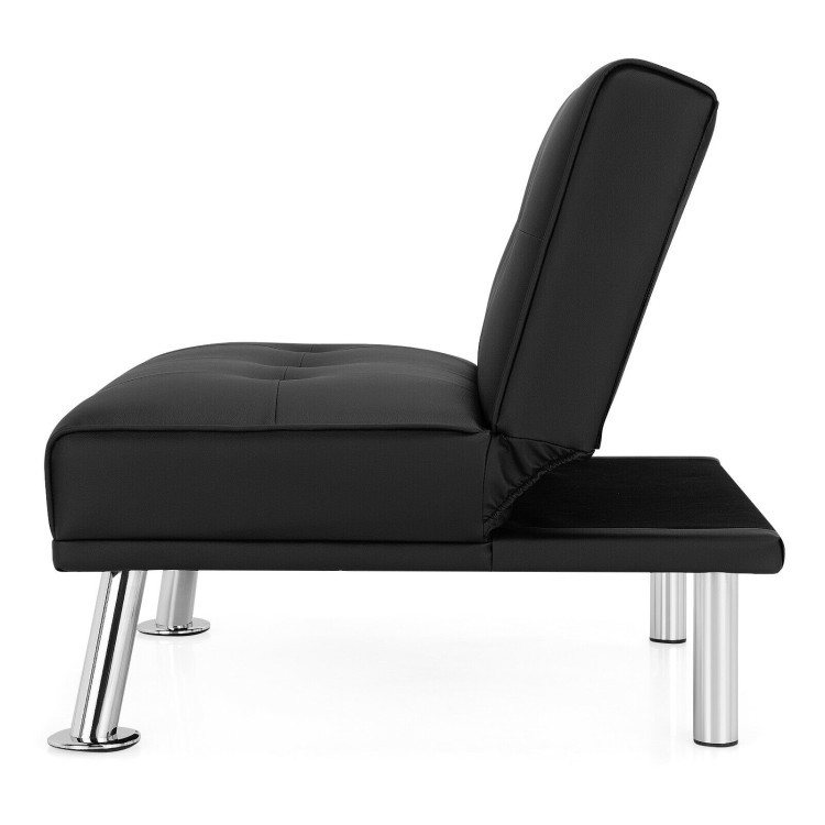 Folding PU Leather Single Sofa with Metal Legs and Adjustable Backrest-BlackCostway Gallery View 9 of 12