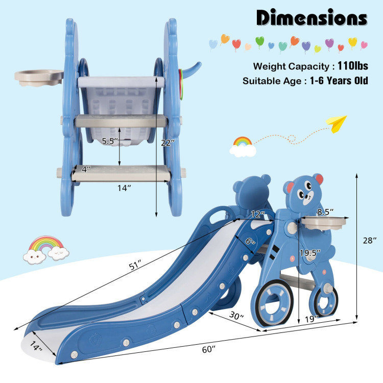 4-in-1 Foldable Baby Slide Toddler Climber Slide PlaySet with Ball-BlueCostway Gallery View 4 of 12