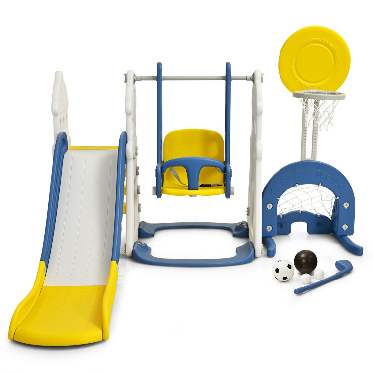 6-in-1 Slide and Swing Set with Ball Games for Toddlers-BlueCostway Gallery View 7 of 12