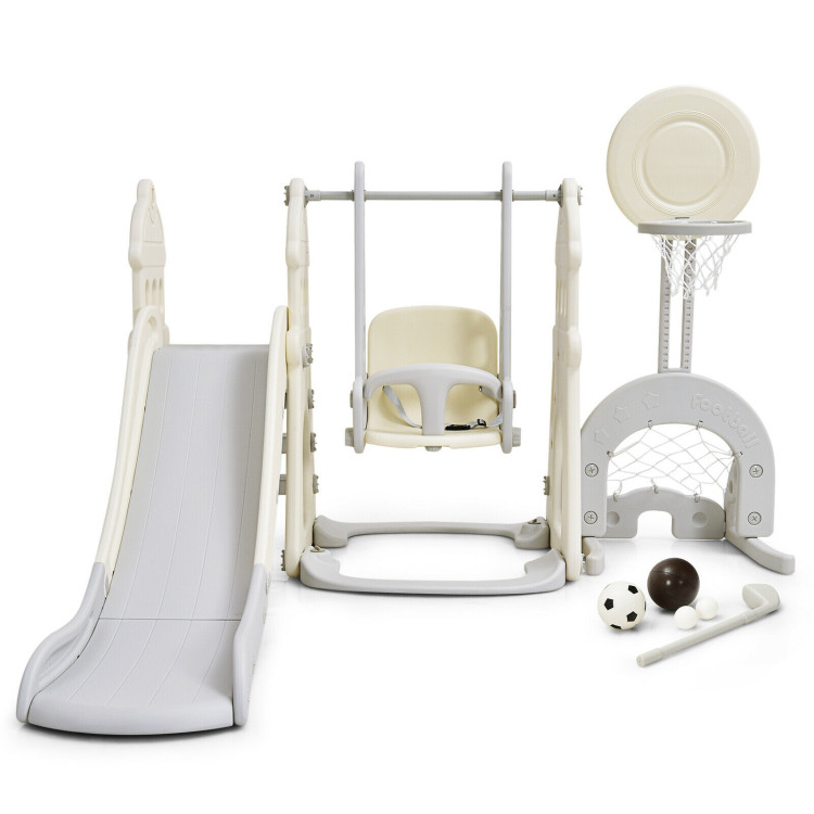 6-in-1 Slide and Swing Set with Ball Games for Toddlers-WhiteCostway Gallery View 10 of 12