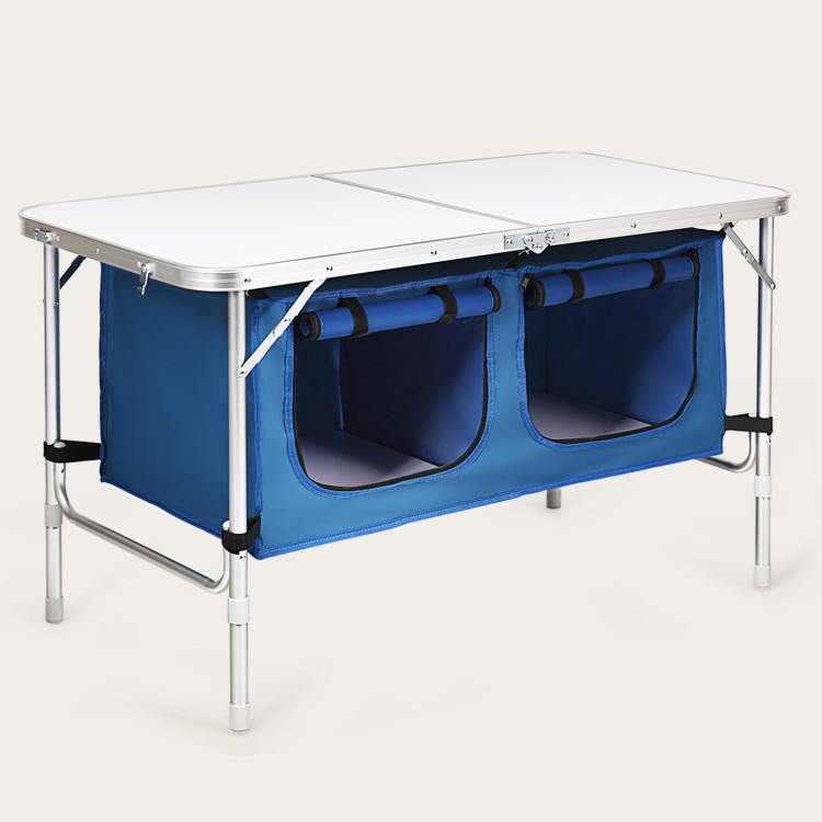 Height Adjustable Folding Camping  Table-BlueCostway Gallery View 6 of 12