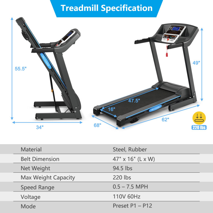 2.25 HP Folding Electric Motorized Power Treadmill Machine with LCD DisplayCostway Gallery View 4 of 12