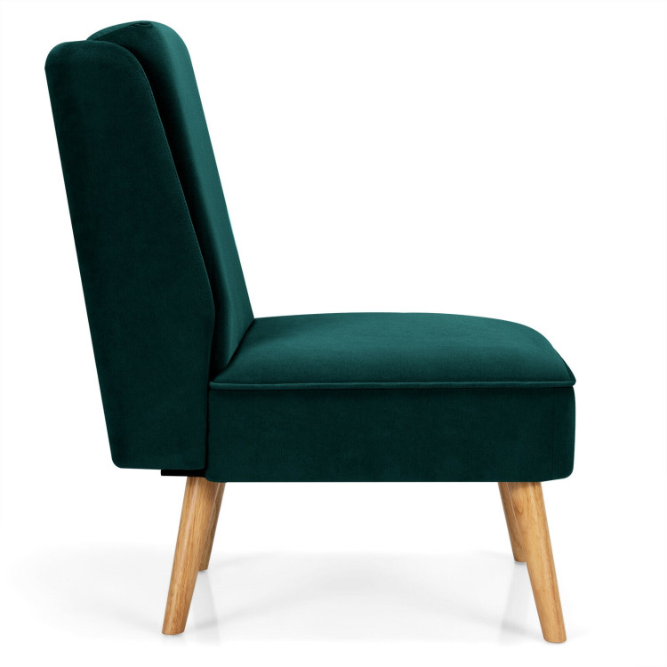Velvet Accent Armless Side Chair with Rubber Wood Legs for Bedroom-GreenCostway Gallery View 7 of 12