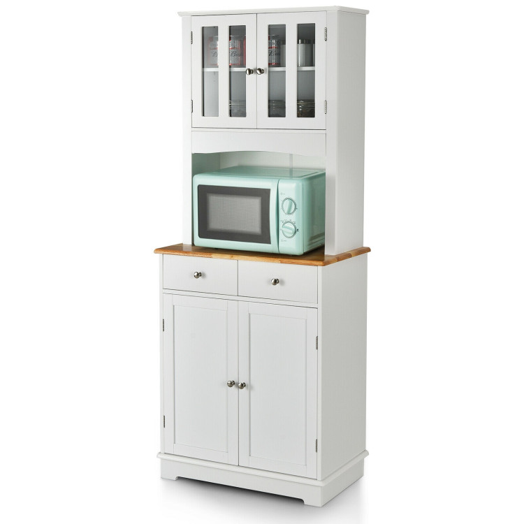 Kitchen Pantry Cabinet with Wood Top and Hutch-WhiteCostway Gallery View 4 of 12