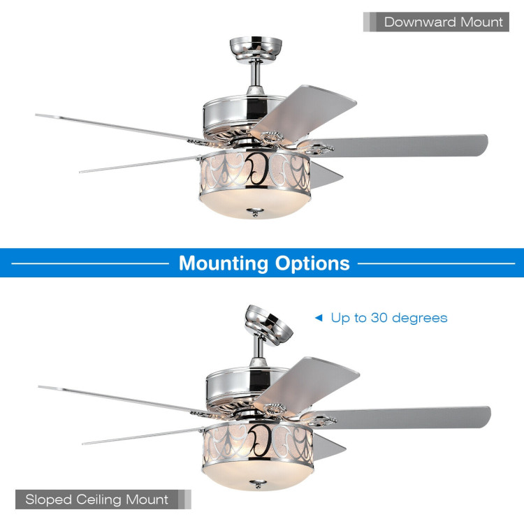 52 Inch Ceiling Fan with Light Reversible Blade and Adjustable Speed-SilverCostway Gallery View 11 of 12