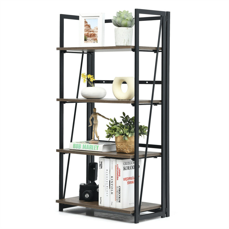 4-Tier Folding Bookshelf No-Assembly Industrial Bookcase Display ShelvesCostway Gallery View 9 of 12