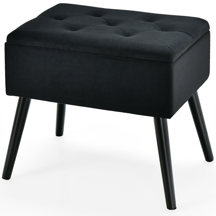 Velvet Storage Ottoman with Solid Wood Legs for Living Room BedroomCostway Gallery View 4 of 12
