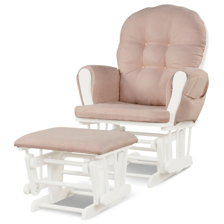 Wood Glider and Ottoman Set with Padded Armrests and Detachable Cushion-PinkCostway Gallery View 9 of 11