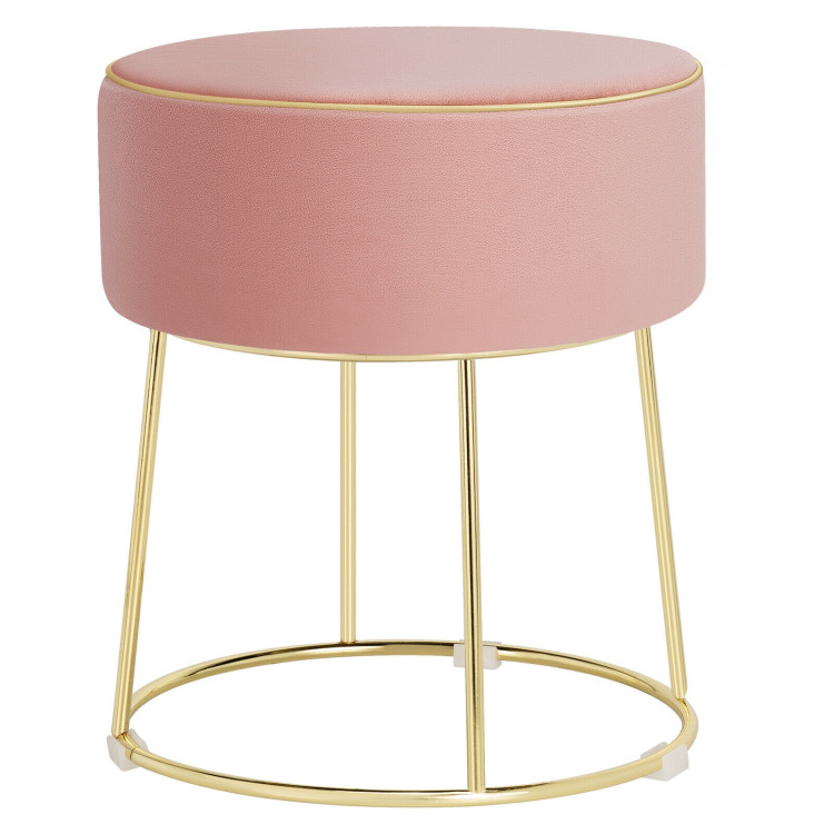 Round Velvet Footrest Stool Ottoman with Non-Slip Foot Pads for Bedside-PinkCostway Gallery View 9 of 12