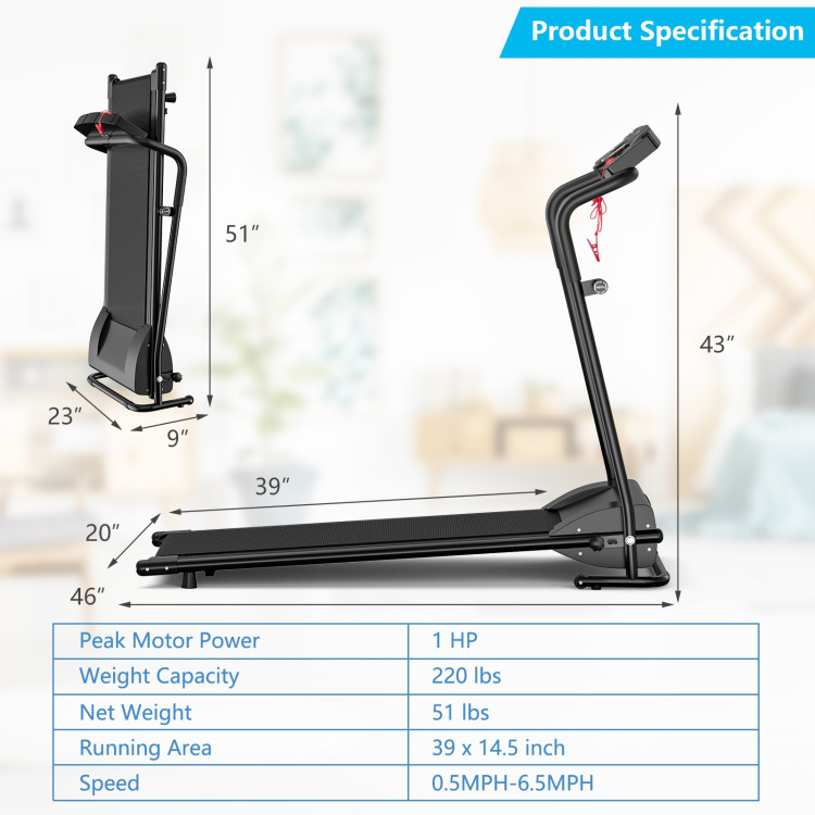 1.0 HP Electric Mobile Power Foldable Treadmill with Operation Display for HomeCostway Gallery View 4 of 11
