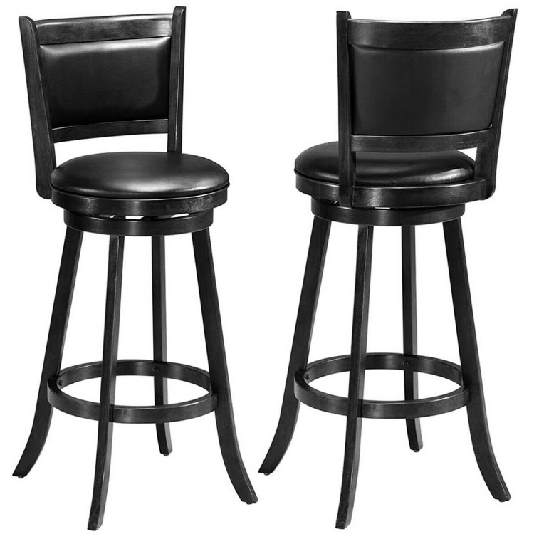 Set of 2 29 Inch Swivel Bar Height Stool Wood Dining Chair Barstool-BlackCostway Gallery View 12 of 12