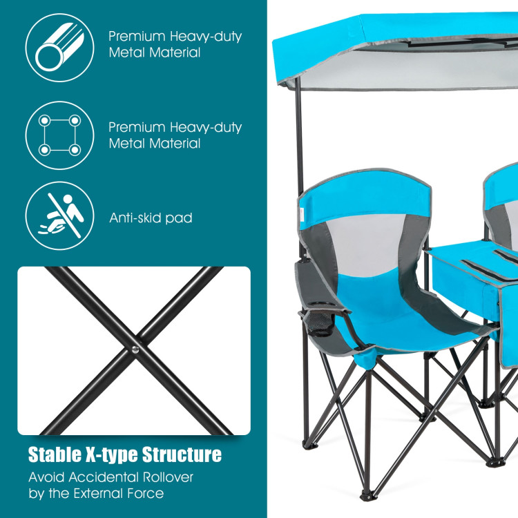 Portable Folding Camping Canopy Chairs with Cup Holder-BlueCostway Gallery View 5 of 12