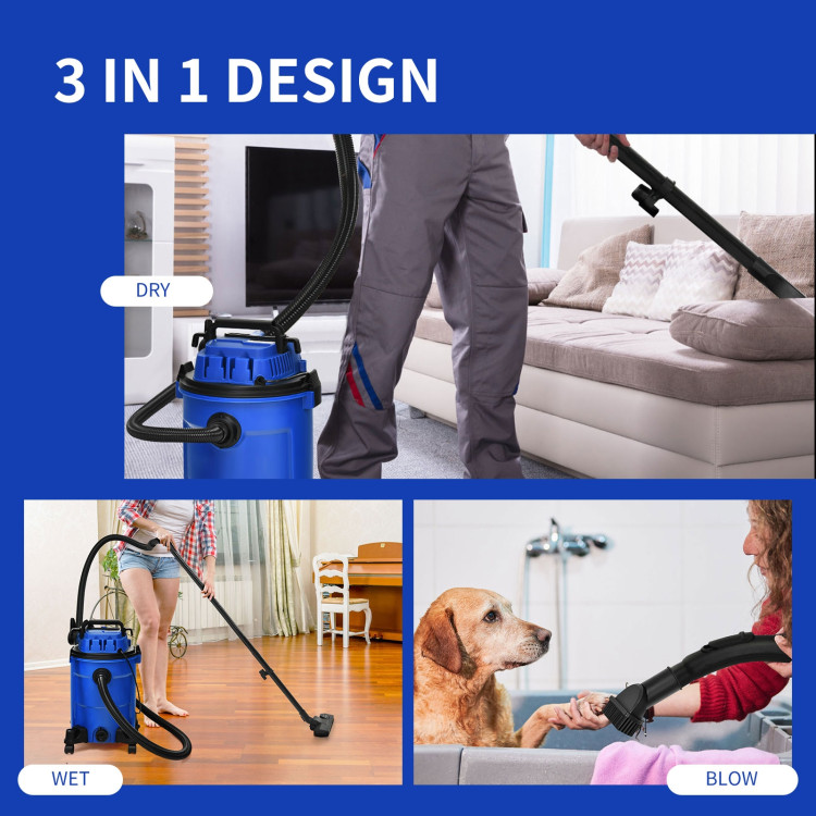 3 in 1 6.6 Gallon 4.8 Peak HP Wet Dry Vacuum Cleaner with Blower-BlueCostway Gallery View 2 of 12