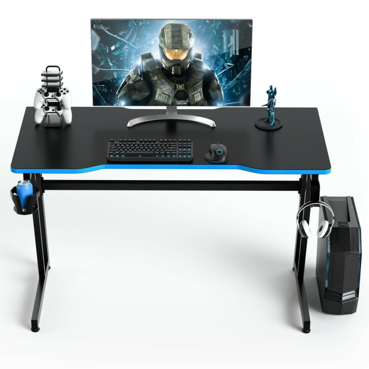 47.5 Inch Z-Shaped Computer Gaming Desk with Handle Rack-BlueCostway Gallery View 8 of 12