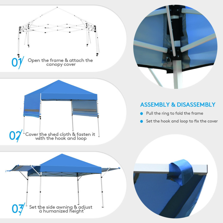 17 Feet x 10 Feet Foldable Pop Up Canopy with Adjustable Instant Sun Shelter-BlueCostway Gallery View 9 of 12