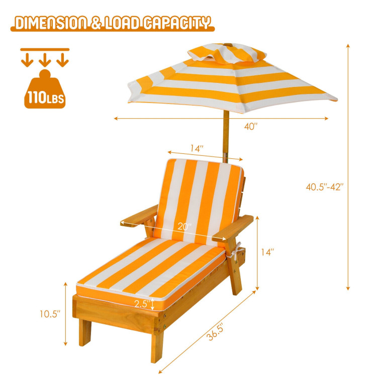 Kids Outdoor Wood Lounge Chair with Height Adjustable UmbrellaCostway Gallery View 4 of 12