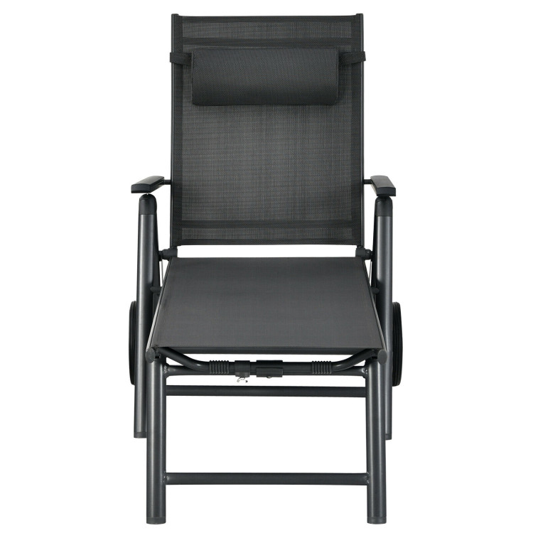 Patio Lounge Chair with Wheels Neck Pillow Aluminum Frame Adjustable-GrayCostway Gallery View 9 of 11