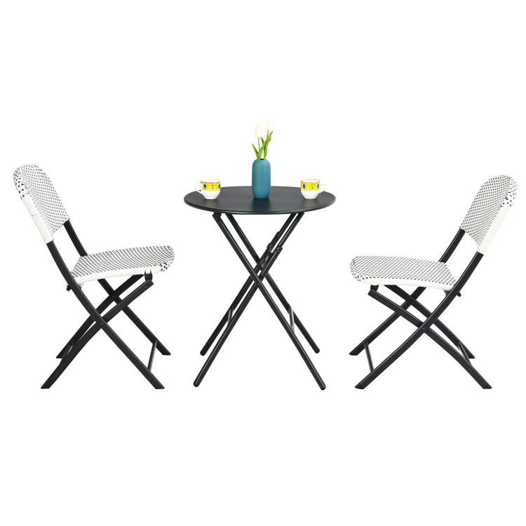 3 Pieces Patio Rattan Bistro Set with Round Dining Table and 2 ChairsCostway Gallery View 8 of 12