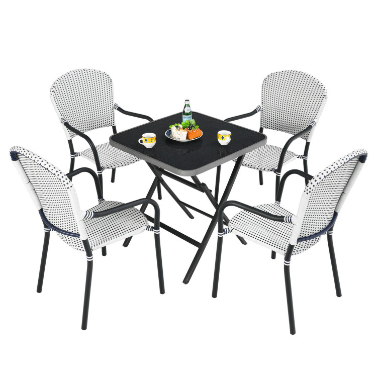 Set of 4 Patio Rattan Stackable Dining Chair with  Armrest for Garden-WhiteCostway Gallery View 9 of 12