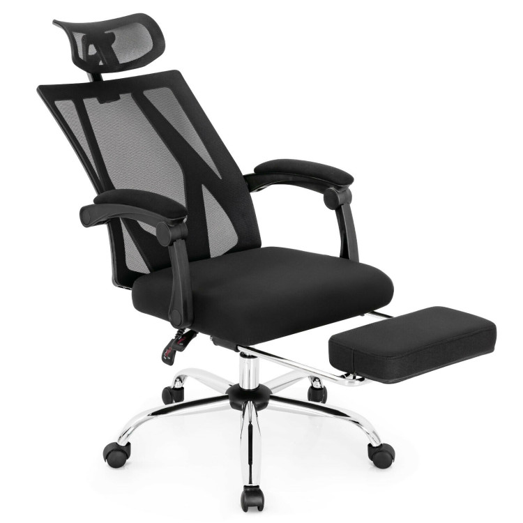 Ergonomic Recliner Mesh Office Chair with Adjustable Footrest-BlackCostway Gallery View 7 of 12