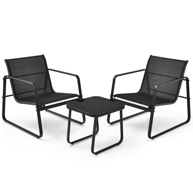 3 Pieces Patio Bistro Furniture Set with Glass Top Table Garden Deck-BlackCostway Gallery View 9 of 11