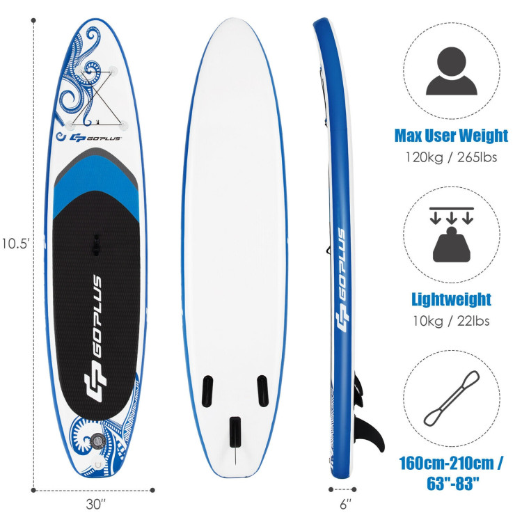 10.6-Feet Inflatable Adjustable Paddle Board with Carry BagCostway Gallery View 4 of 10