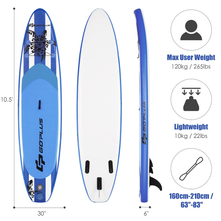10.6 Feet Inflatable Adjustable Paddle Board with Carry BagCostway Gallery View 5 of 12