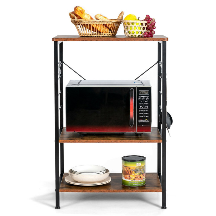3-Tier Kitchen Baker's Rack Microwave Oven Stand Storage Shelf with10 Hook-CoffeeCostway Gallery View 9 of 12