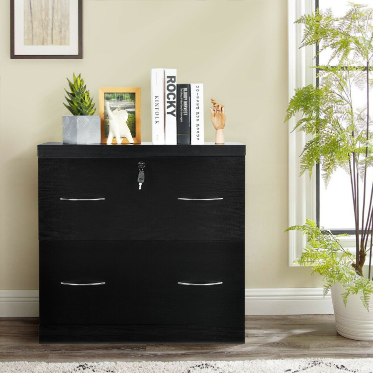 2-Drawer File Cabinet with Lock Hinging Bar Letter and Legal Size-BlackCostway Gallery View 8 of 12