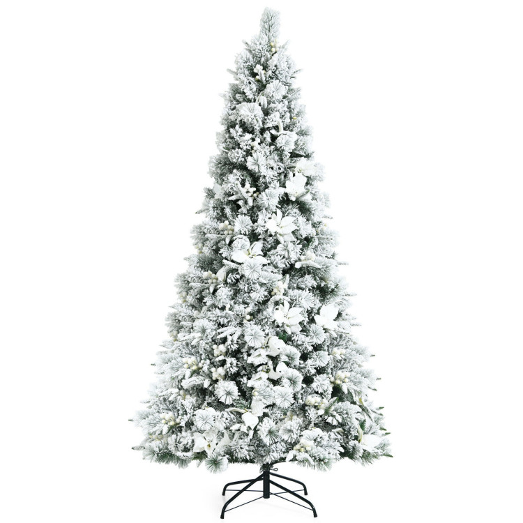 7 Feet Snow Flocked Christmas Tree with Poinsettia FlowersCostway Gallery View 1 of 9