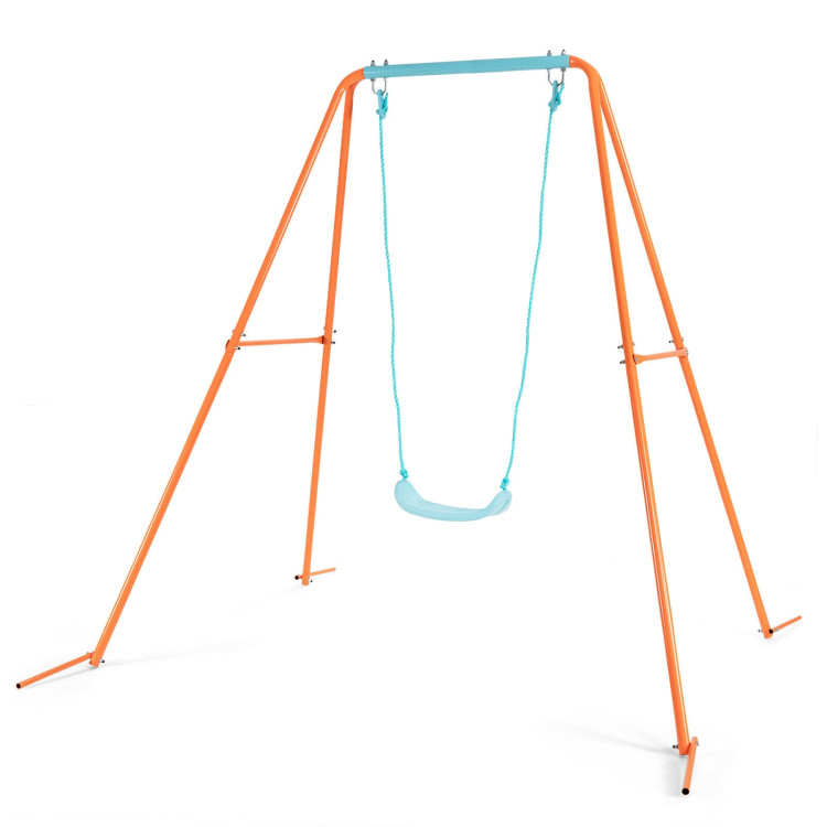 Outdoor Kids Swing Set with Heavy-Duty Metal A-Frame and Ground Stakes-OrangeCostway Gallery View 3 of 12