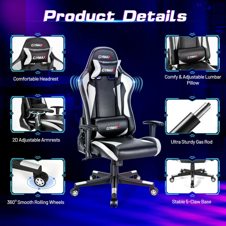 Gaming Chair Adjustable Swivel Racing Style Computer Office Chair-WhiteCostway Gallery View 12 of 12
