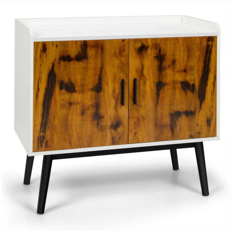Mid-Century Wood Storage Cabinet with 2 Doors and Metal Legs for EntrywayCostway Gallery View 1 of 11