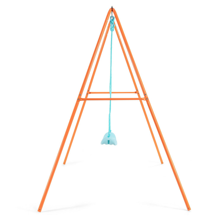 Outdoor Kids Swing Set with Heavy-Duty Metal A-Frame and Ground Stakes-OrangeCostway Gallery View 9 of 12