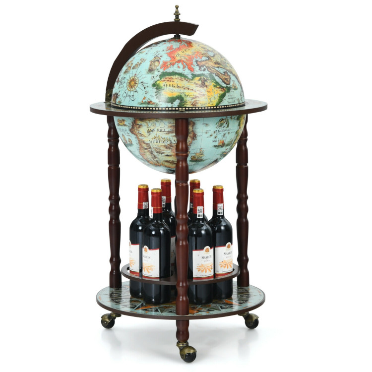 17 Inch Globe Wine Bar Stand 16th Century Italian Map Liquor Bottle Shelf CartCostway Gallery View 8 of 12