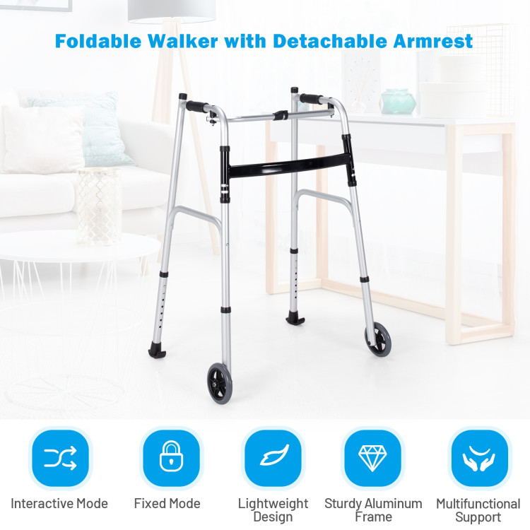 Folding Height Adjustable Walking Frame with Armrest SupportCostway Gallery View 8 of 11