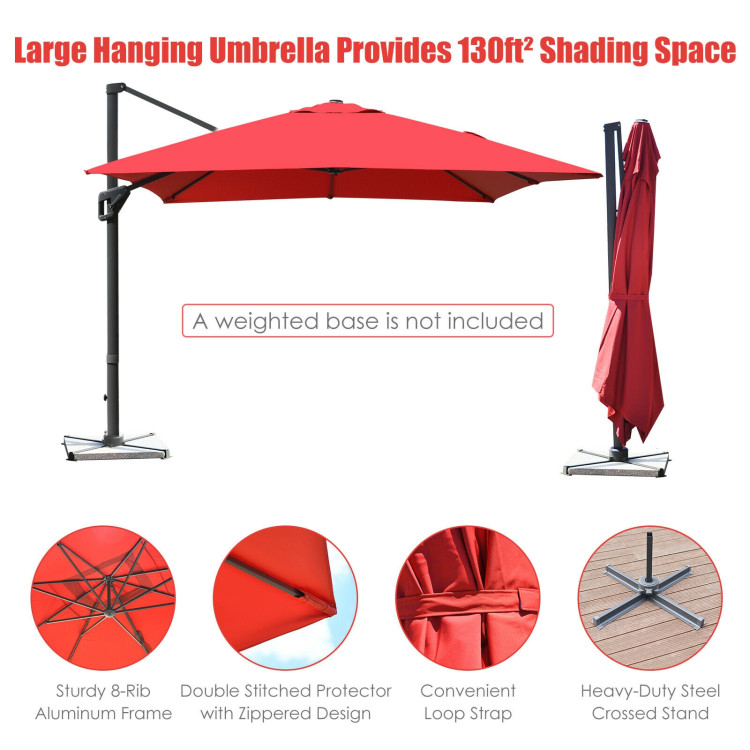 10 x 13 Feet Rectangular Cantilever Umbrella with 360° Rotation Function-RedCostway Gallery View 5 of 12