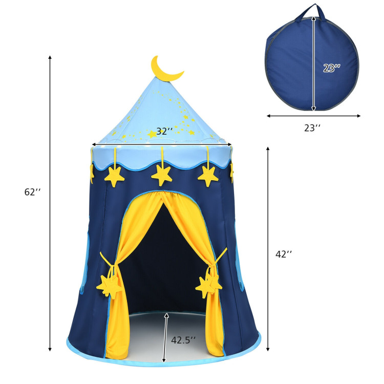 Indoor Outdoor Kids Foldable Pop-Up Play Tent with Star Lights Carry Bag-BlueCostway Gallery View 4 of 12