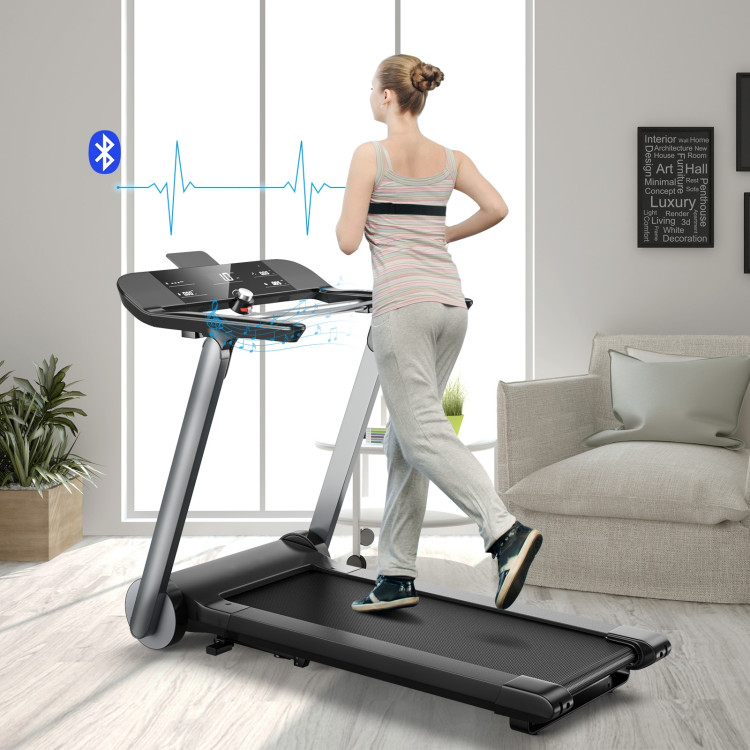 Italian Designed Folding Treadmill with Heart Rate Belt and Fatigue ButtonCostway Gallery View 7 of 13
