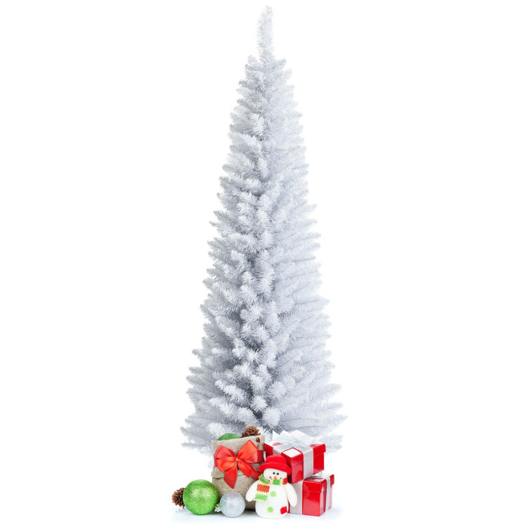 6 Feet Unlit Artificial Slim Pencil Christmas Tree with Metal StandCostway Gallery View 8 of 11