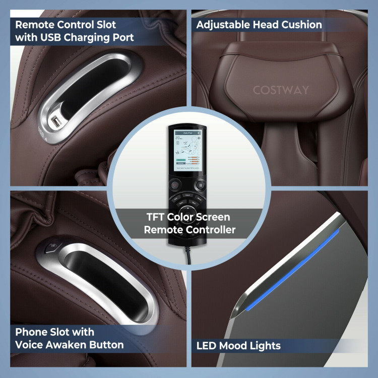 Full Body Zero Gravity Massage Chair with SL Track Voice Control Heat-BrownCostway Gallery View 12 of 12