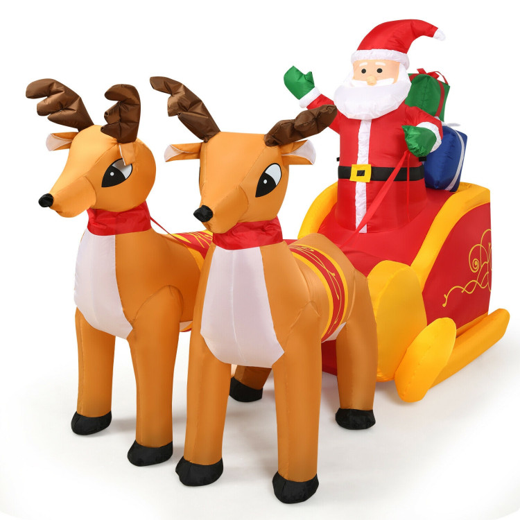 7.5 Feet Waterproof Outdoor Inflatable Santa with Double Deer and SledCostway Gallery View 4 of 12