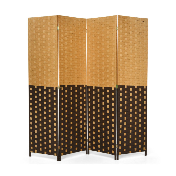 4 Panel Portable Folding Hand-Woven Wall Divider Suitable for Home Office-BrownCostway Gallery View 1 of 10