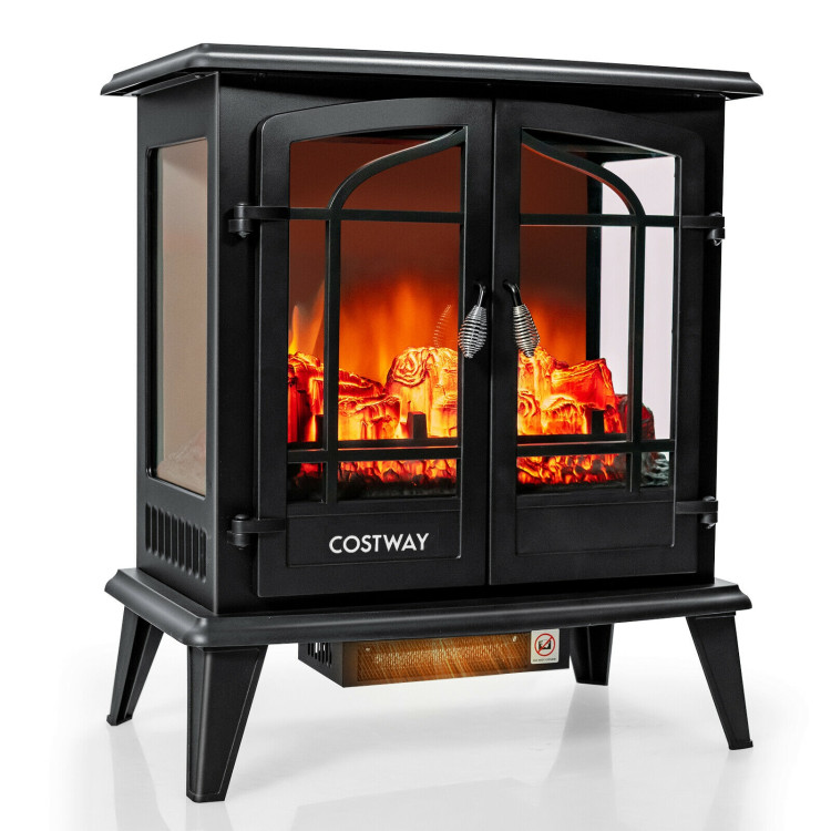 25 Inch Freestanding Electric Fireplace Heater with Realistic Flame effect-BlackCostway Gallery View 8 of 11